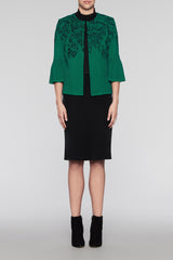 Abstract Floral Bell Sleeve Jacket Color Pine/Black