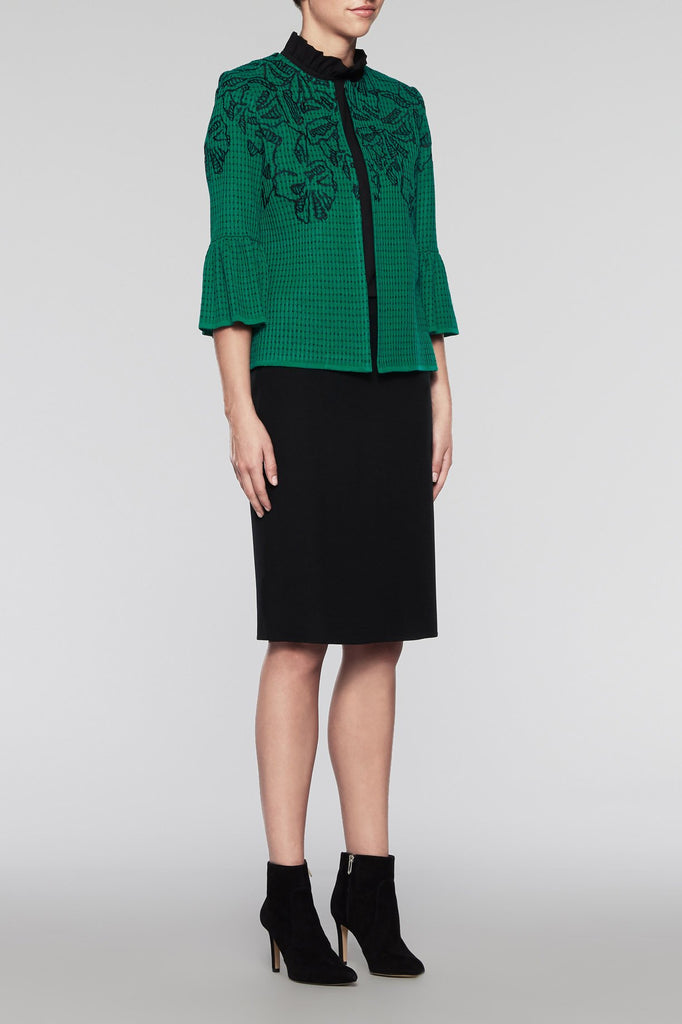 Abstract Floral Bell Sleeve Jacket Color Pine/Black