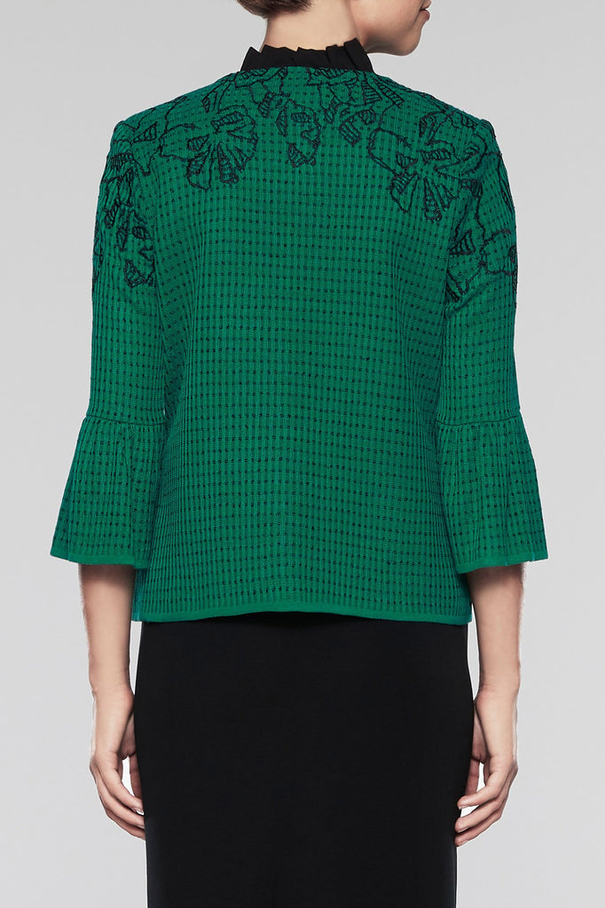 Abstract Floral Bell Sleeve Jacket Color Pine/Black