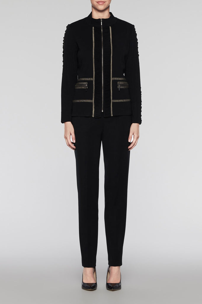 Ruched Trim Zip Jacket Color Black/Cedar