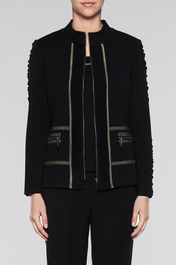 Ruched Trim Zip Jacket Color Black/Cedar