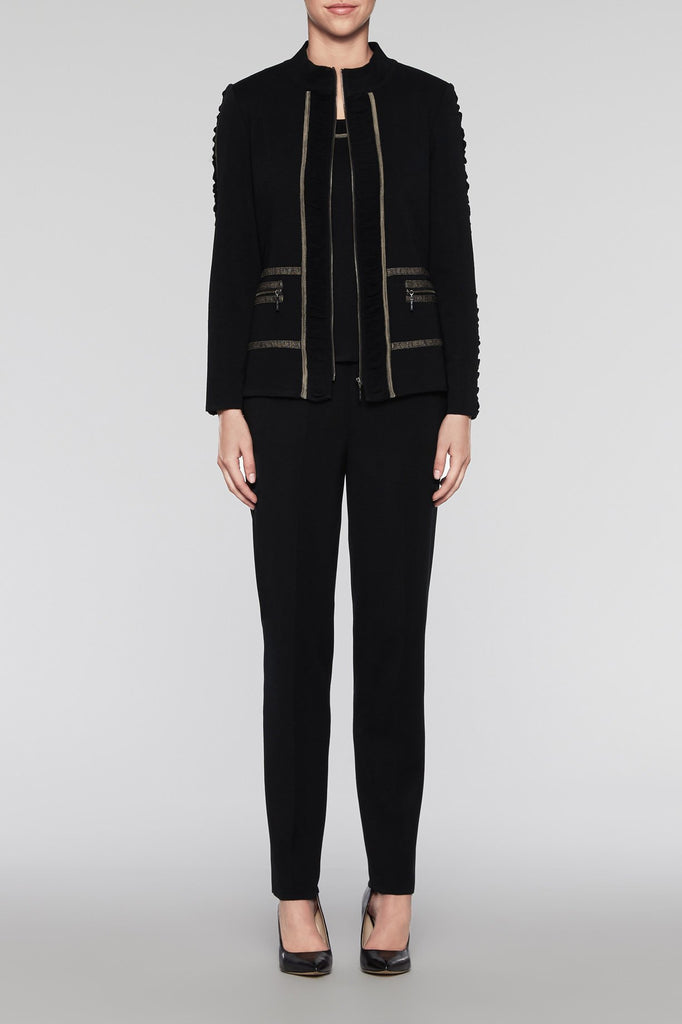 Ruched Trim Zip Jacket Color Black/Cedar