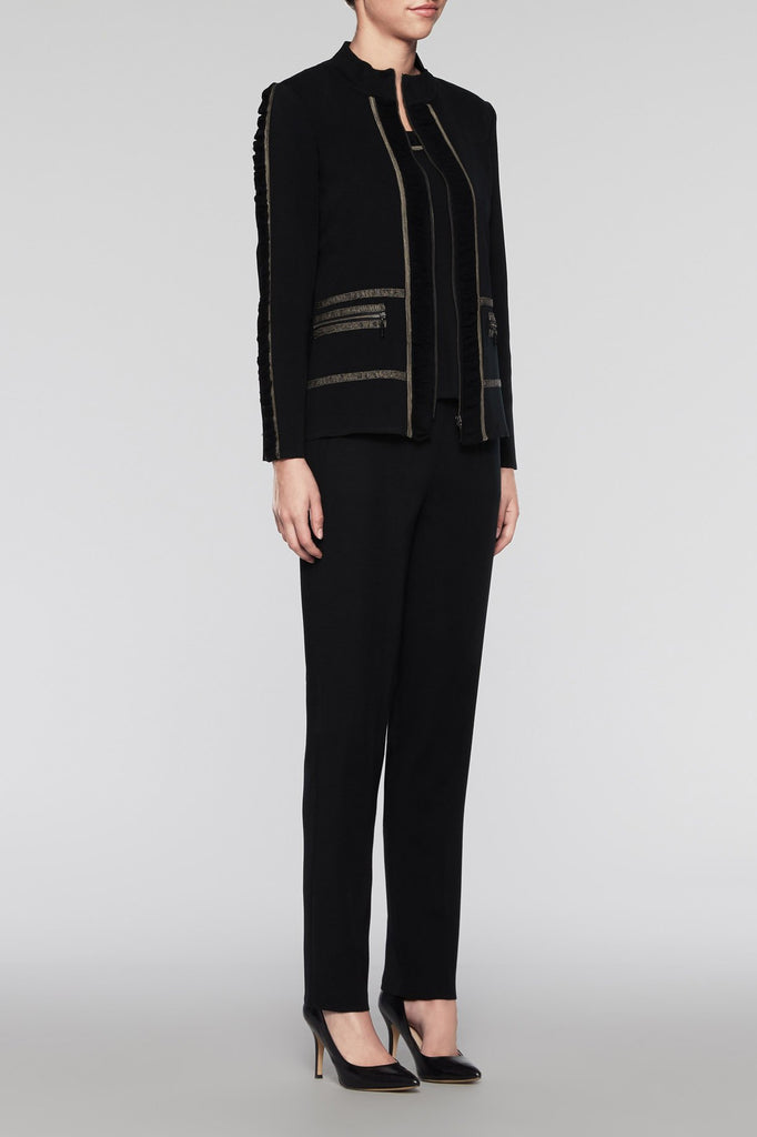 Ruched Trim Zip Jacket Color Black/Cedar