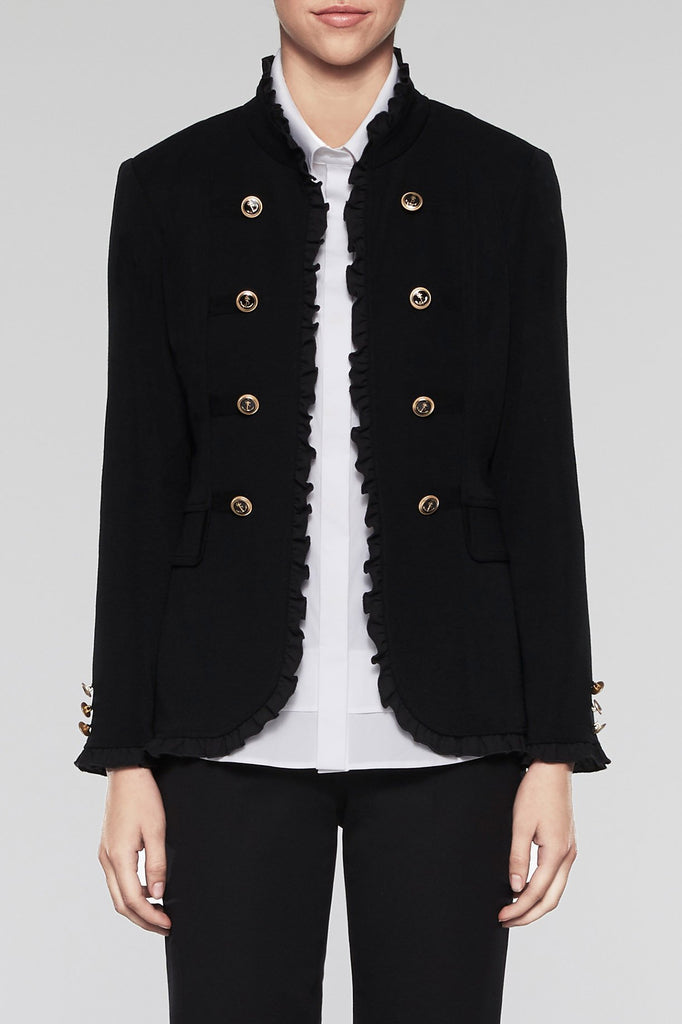 Ruffle Trim Military Jacket Color Black