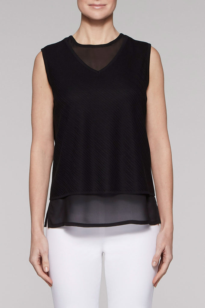 Sheer Layered Tank Color Black
