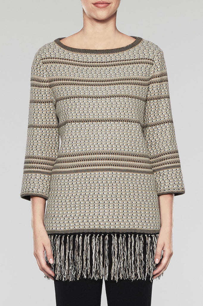 Fringe Knit Tunic Color Cedar/Woodchip/Black