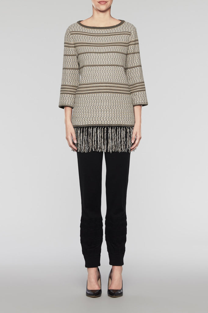 Fringe Knit Tunic Color Cedar/Woodchip/Black