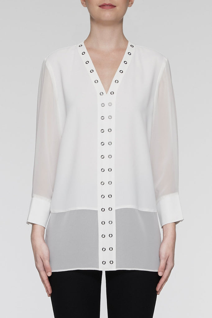 Sheer Tiered Grommet Blouse Color White