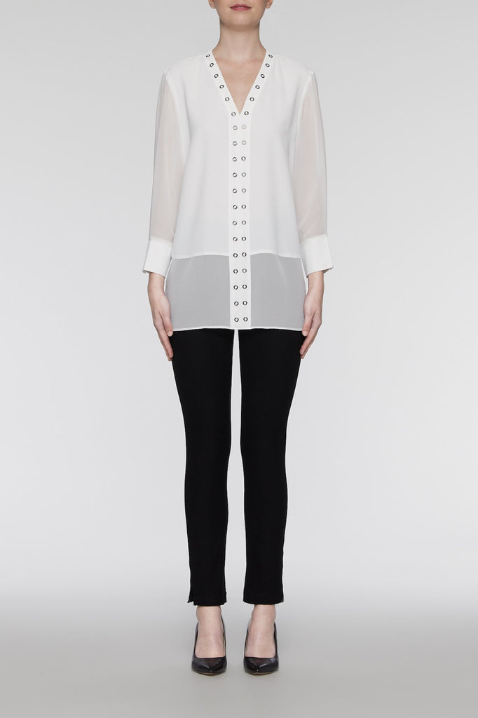Sheer Tiered Grommet Blouse Color White