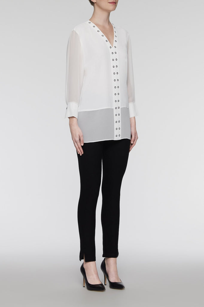 Sheer Tiered Grommet Blouse Color White