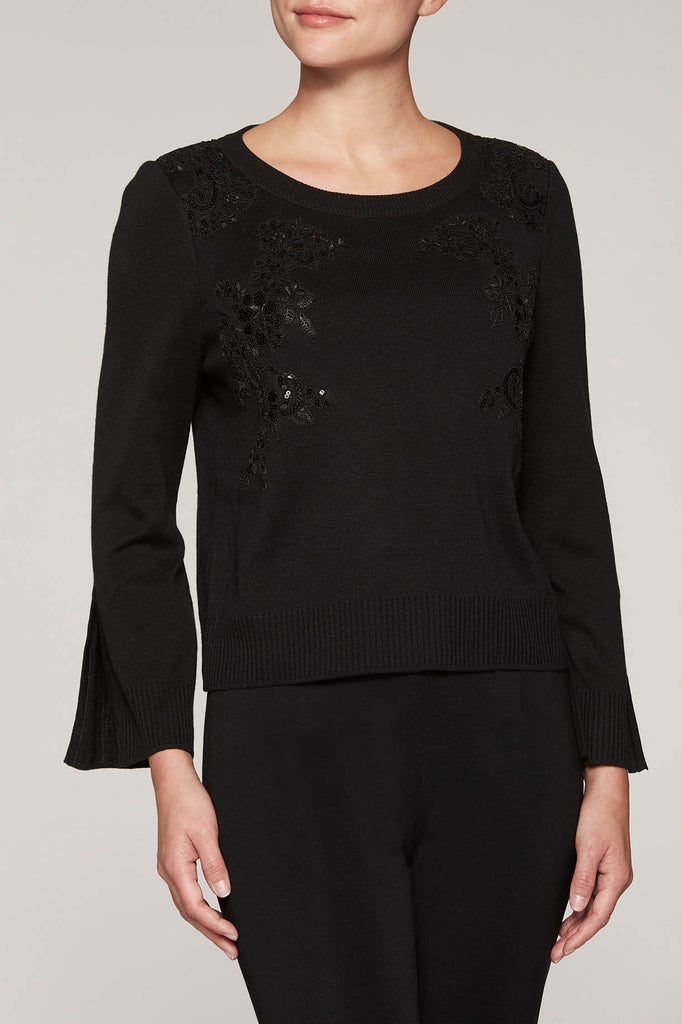 Sequin Appliqué Top Color Black