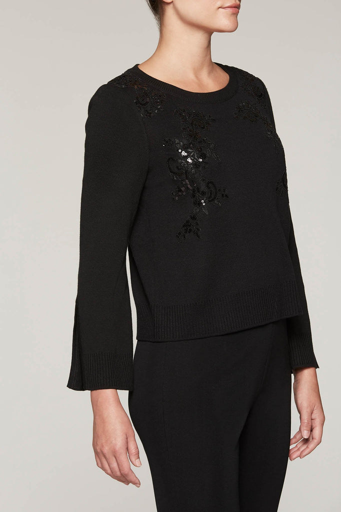 Sequin Appliqué Top Color Black