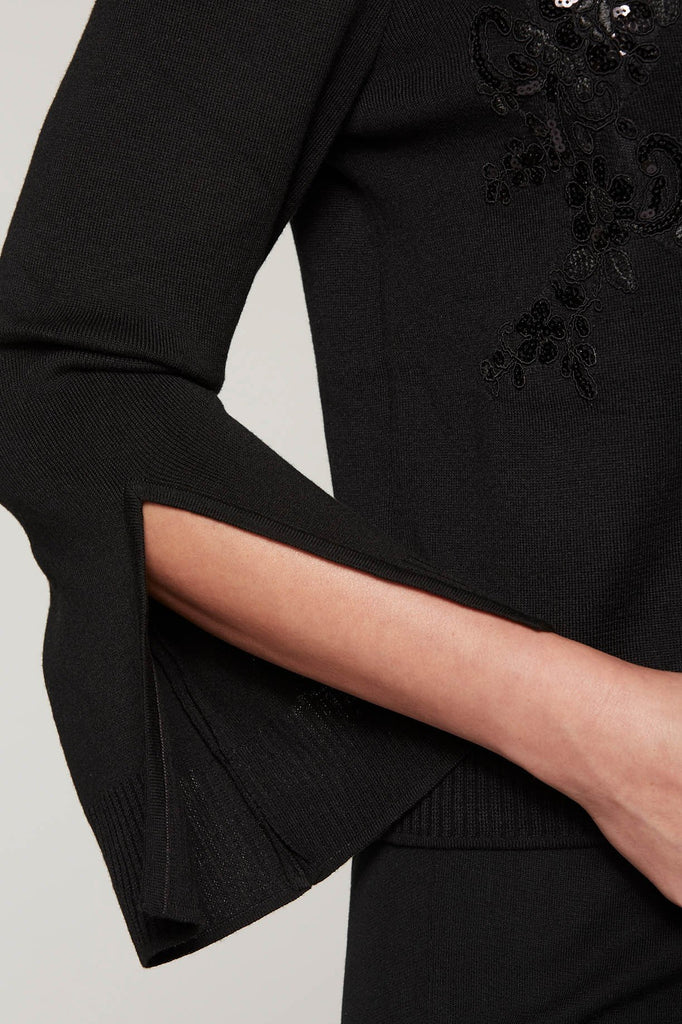 Sequin Appliqué Top Color Black