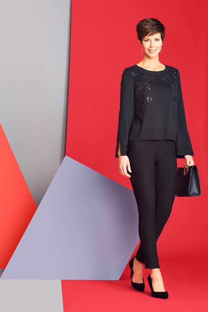 Sequin Appliqué Top Color Black