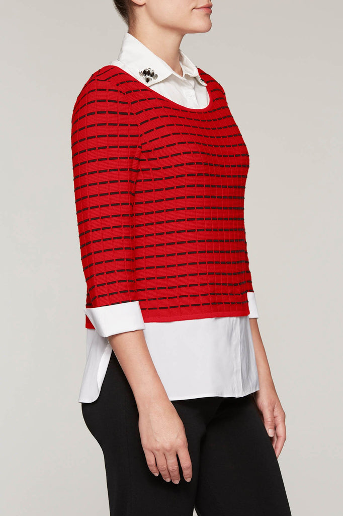 Layered Sweater With Removable Collar Color Bushberry Red/Black/White