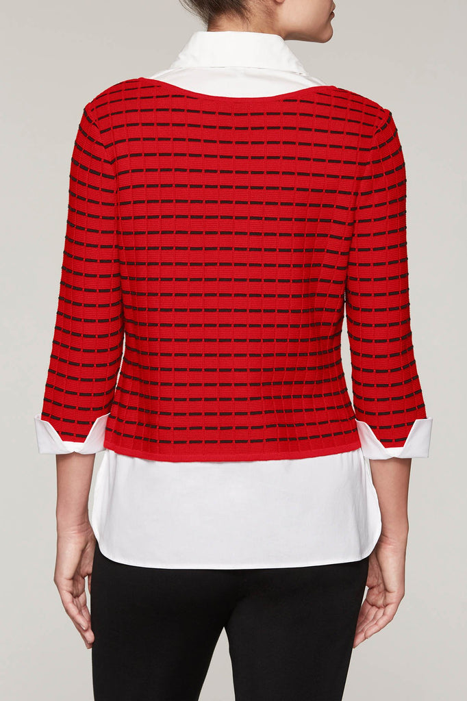 Layered Sweater With Removable Collar Color Bushberry Red/Black/White
