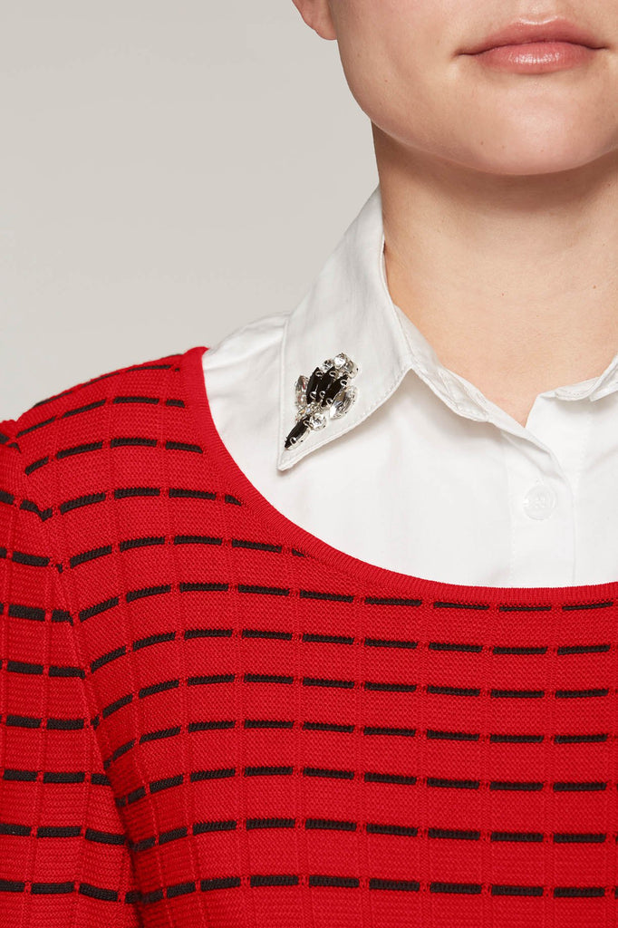 Layered Sweater With Removable Collar Color Bushberry Red/Black/White