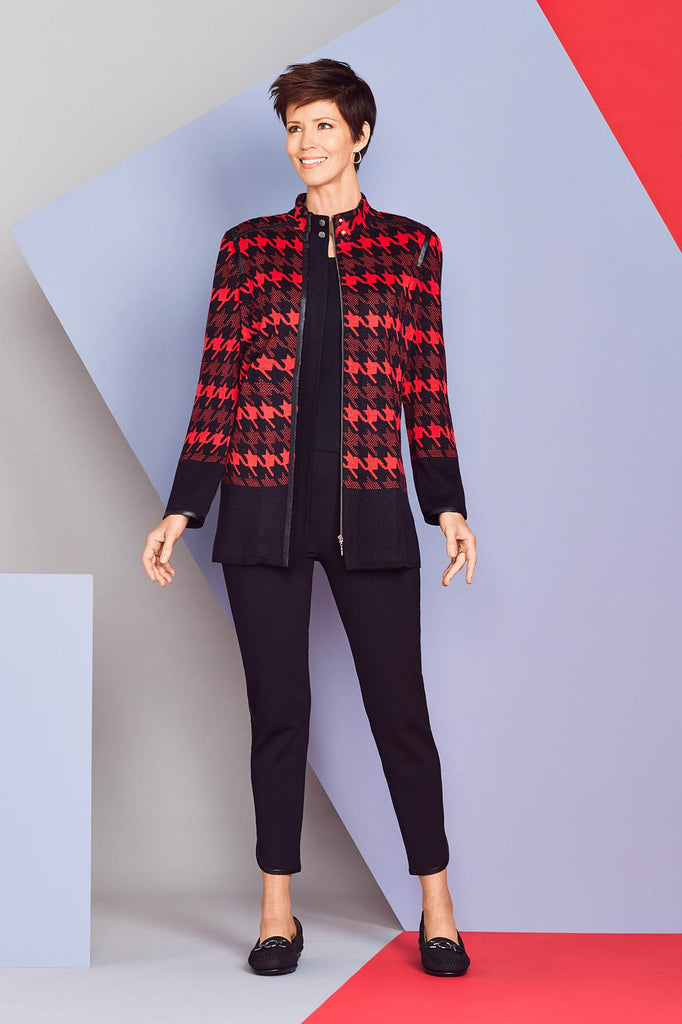 Houndstooth Zip Jacket Color Black/Bushberry Red
