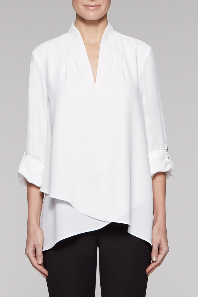 Asymmetrical Cuffed Sleeve Blouse Color White