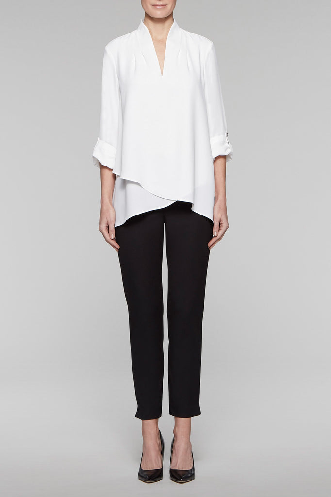 Asymmetrical Cuffed Sleeve Blouse Color White