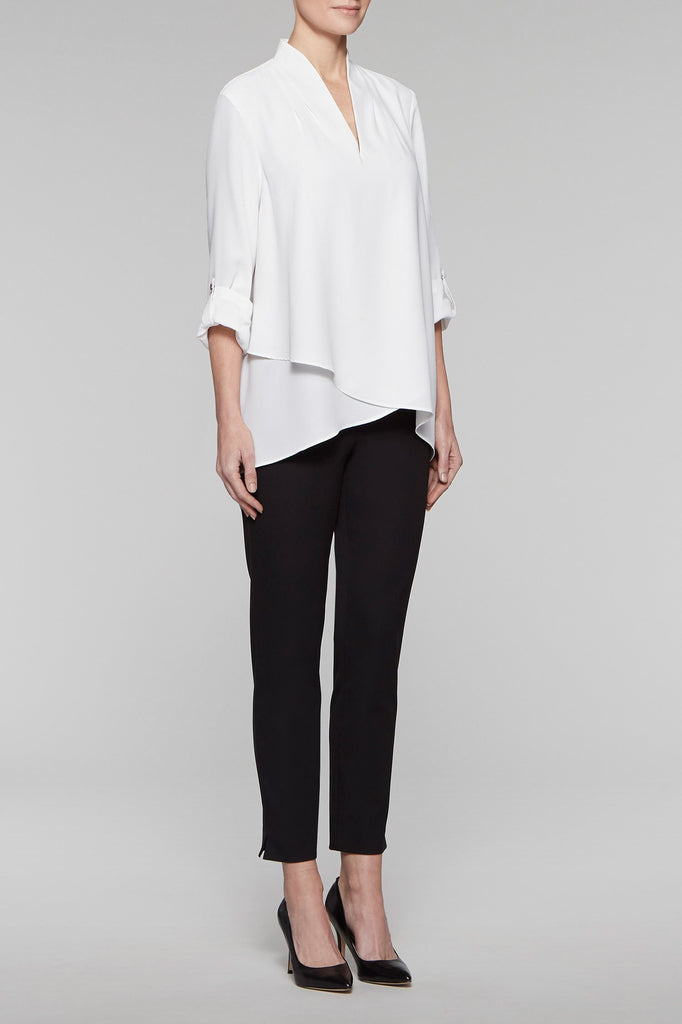 Asymmetrical Cuffed Sleeve Blouse Color White