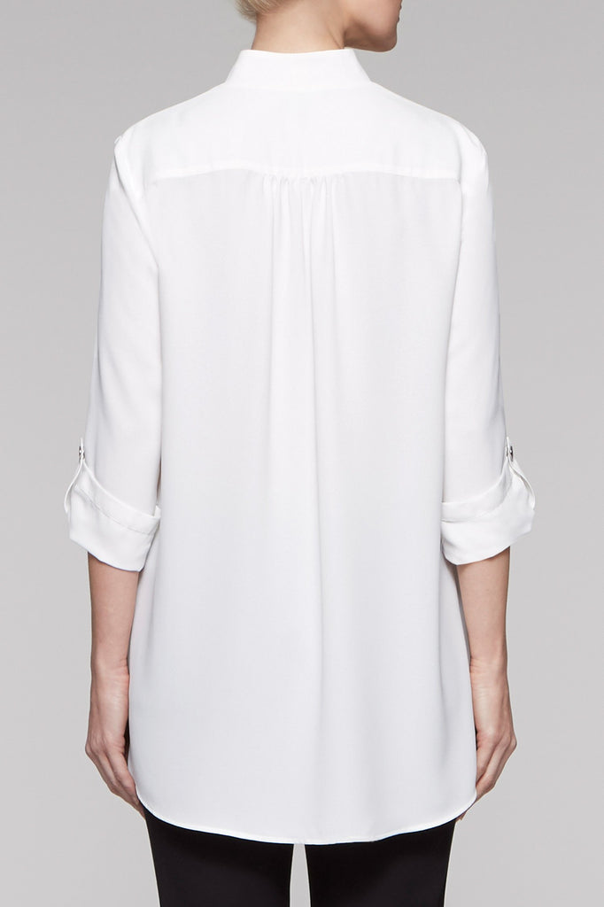 Asymmetrical Cuffed Sleeve Blouse Color White