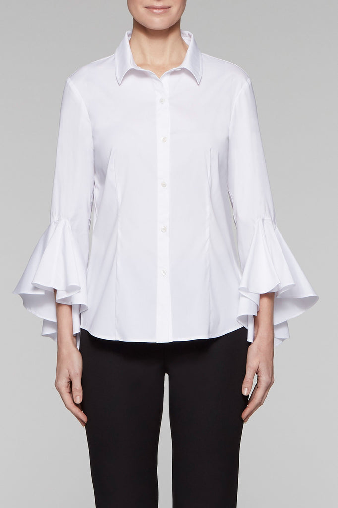 Ruffle Trumpet Sleeve Blouse Color White