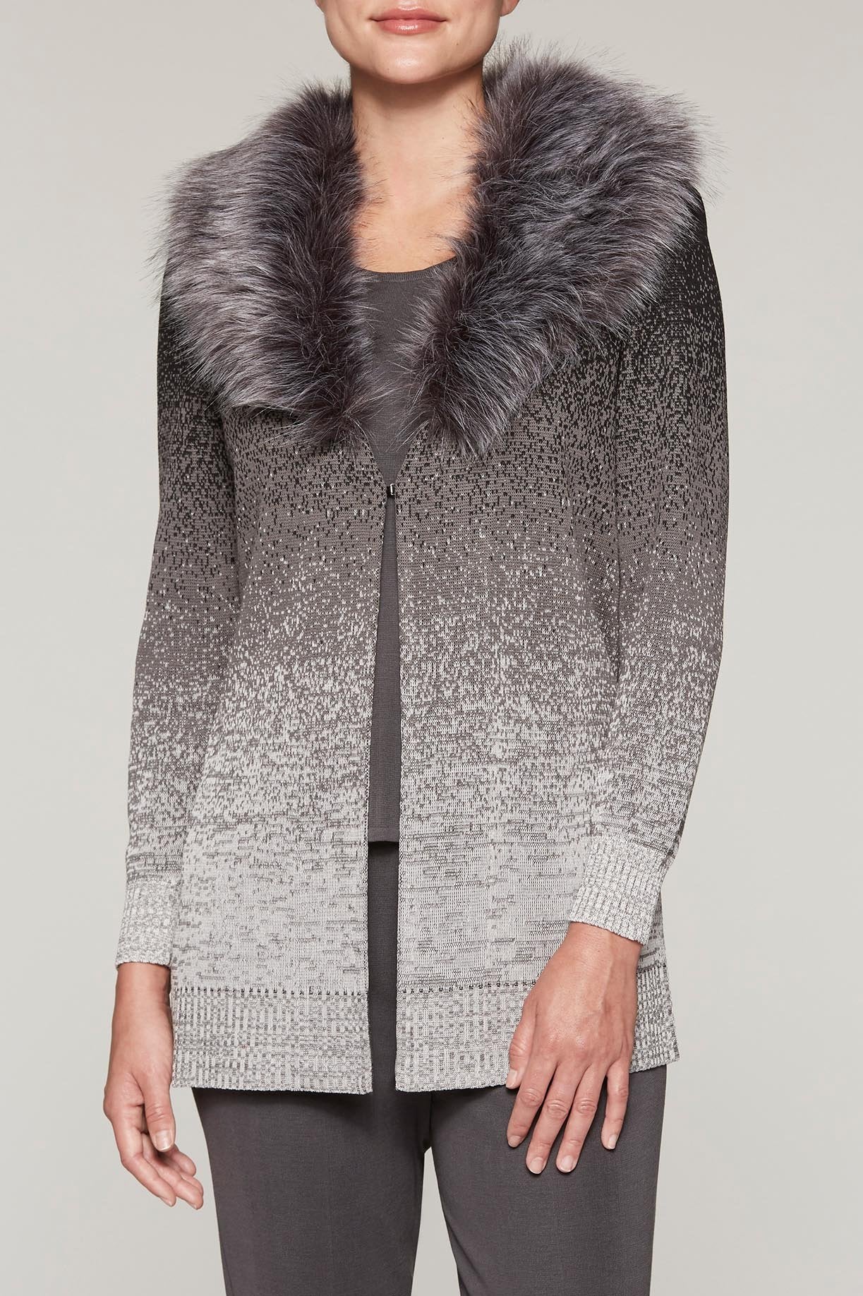 Faux Fur Trim Sweater Jacket