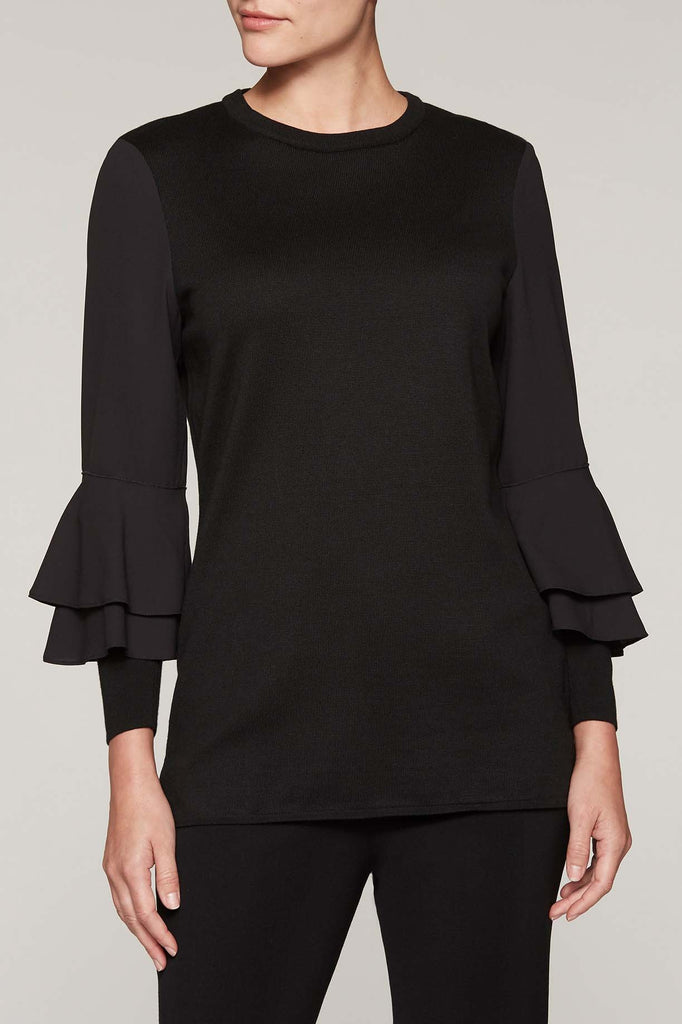Ruffle Bell Sleeve Tunic Color Black