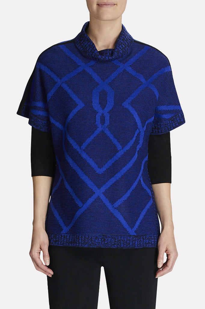 Abstract Chunky Knit Tunic Color Blue Flame/Black