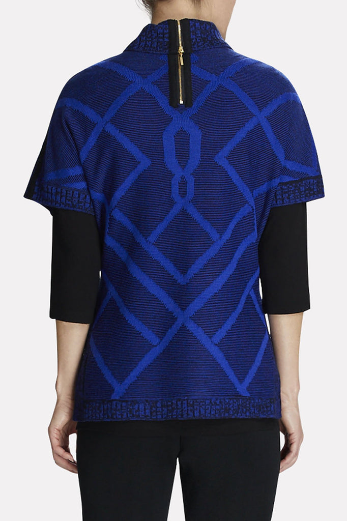 Abstract Chunky Knit Tunic Color Blue Flame/Black