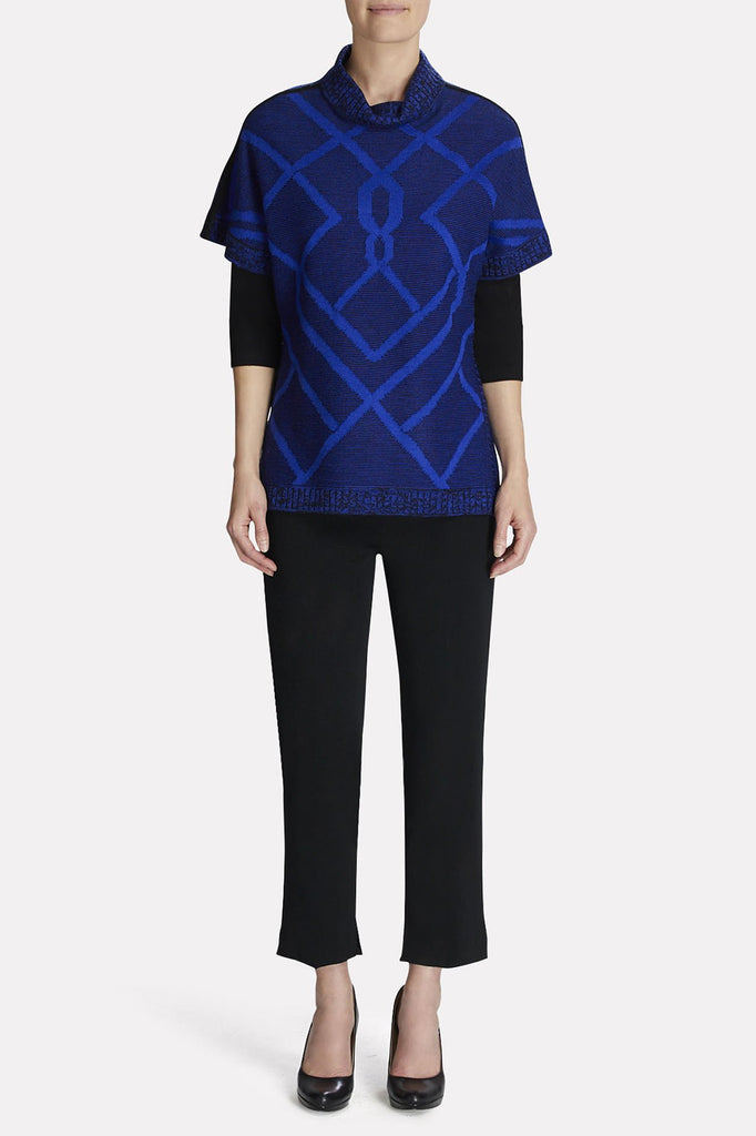 Abstract Chunky Knit Tunic Color Blue Flame/Black