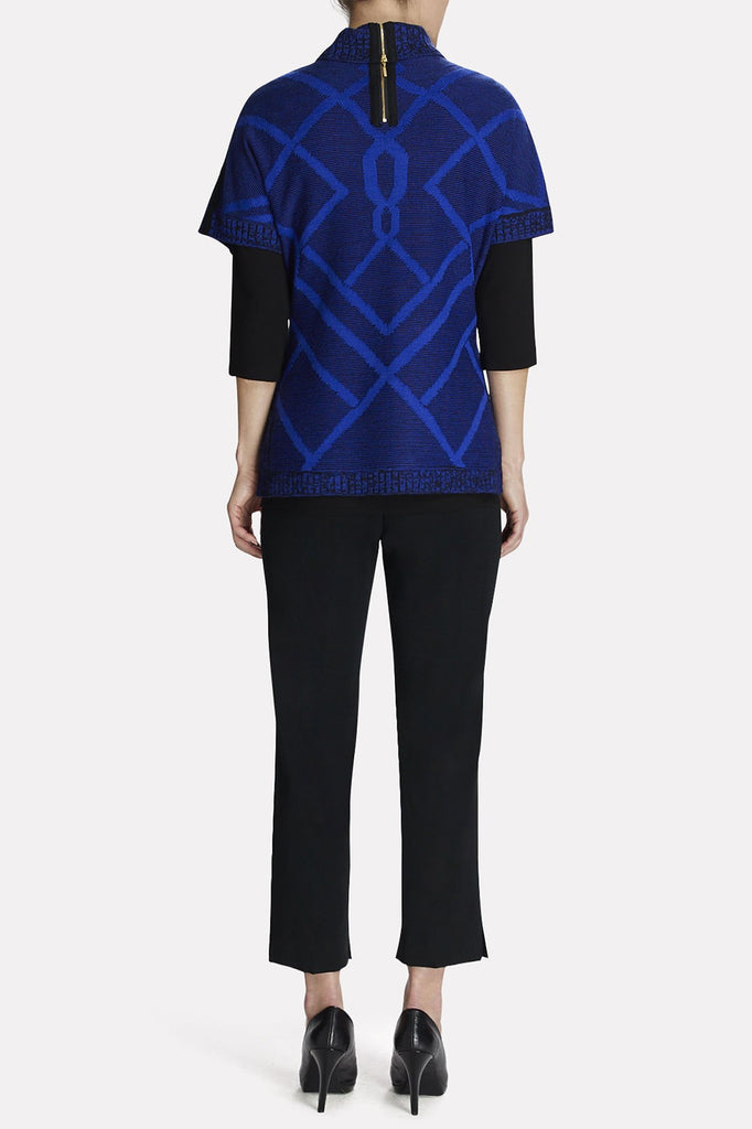 Abstract Chunky Knit Tunic Color Blue Flame/Black