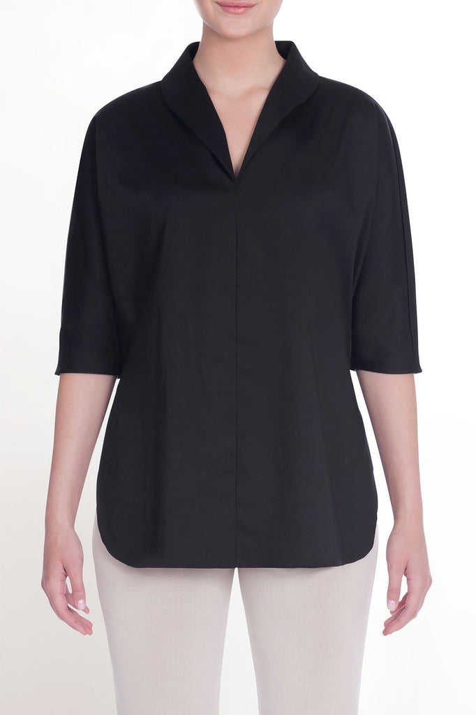 Relaxed V-Neck Woven Tunic Color Black