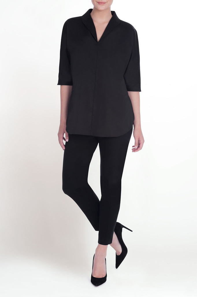 Relaxed V-Neck Woven Tunic Color Black