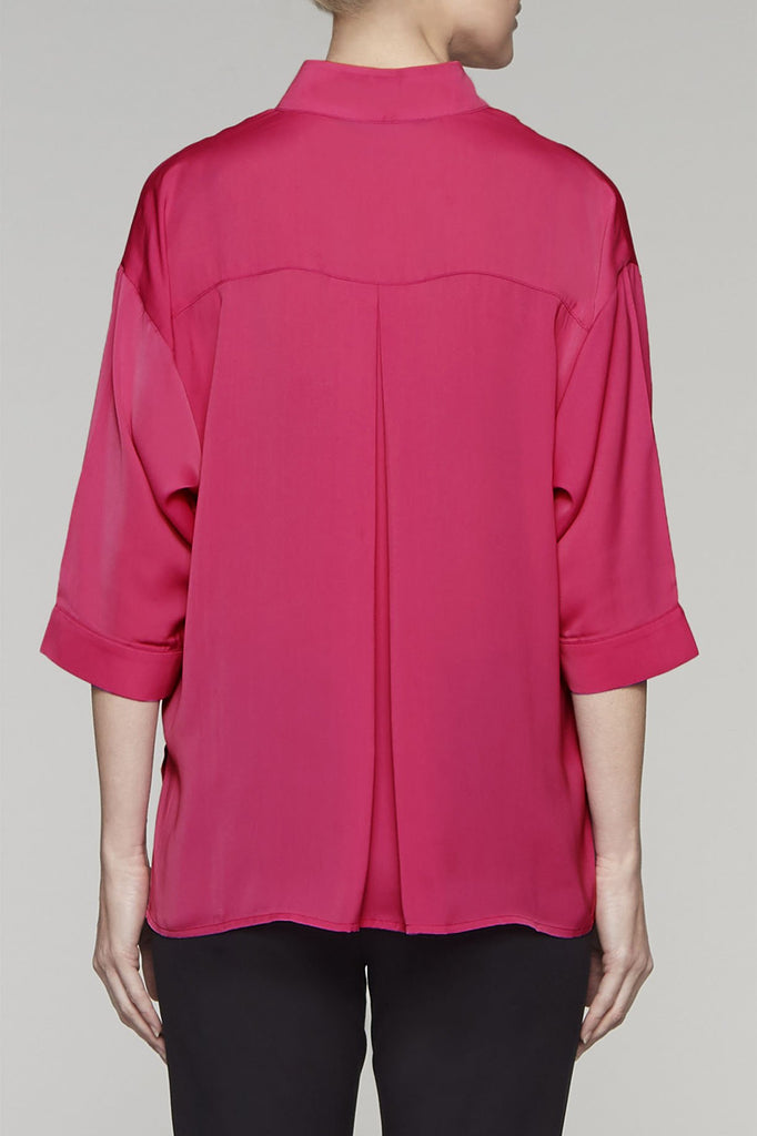 Breezy Split Neck Blouse Color Hibiscus