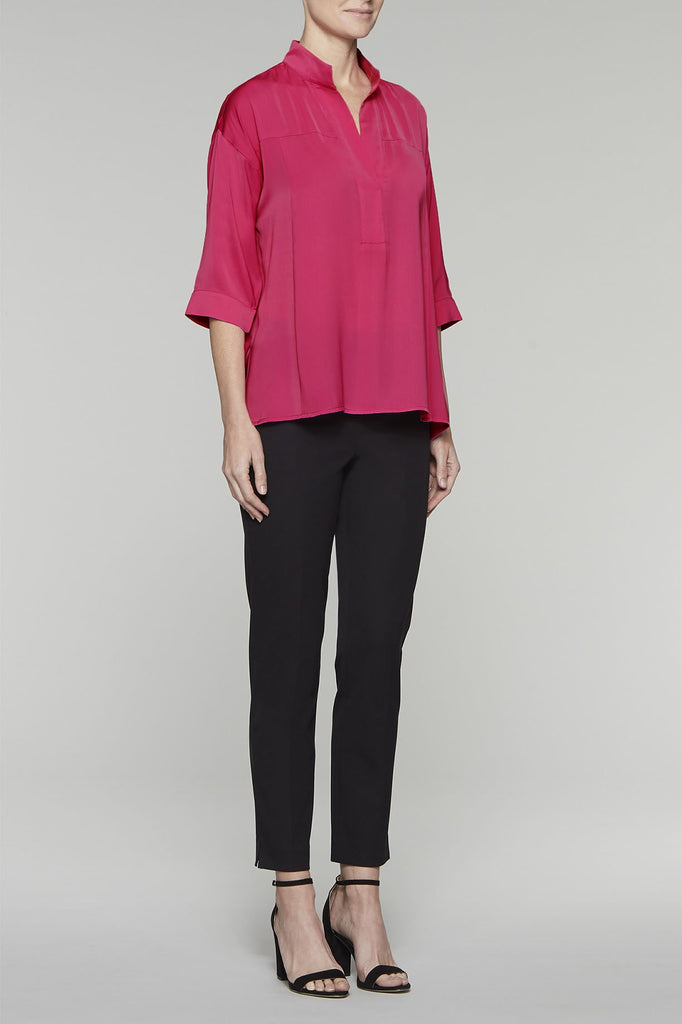 Breezy Split Neck Blouse Color Hibiscus