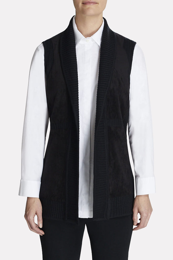 Faux Suede Ribbed Vest Color Black