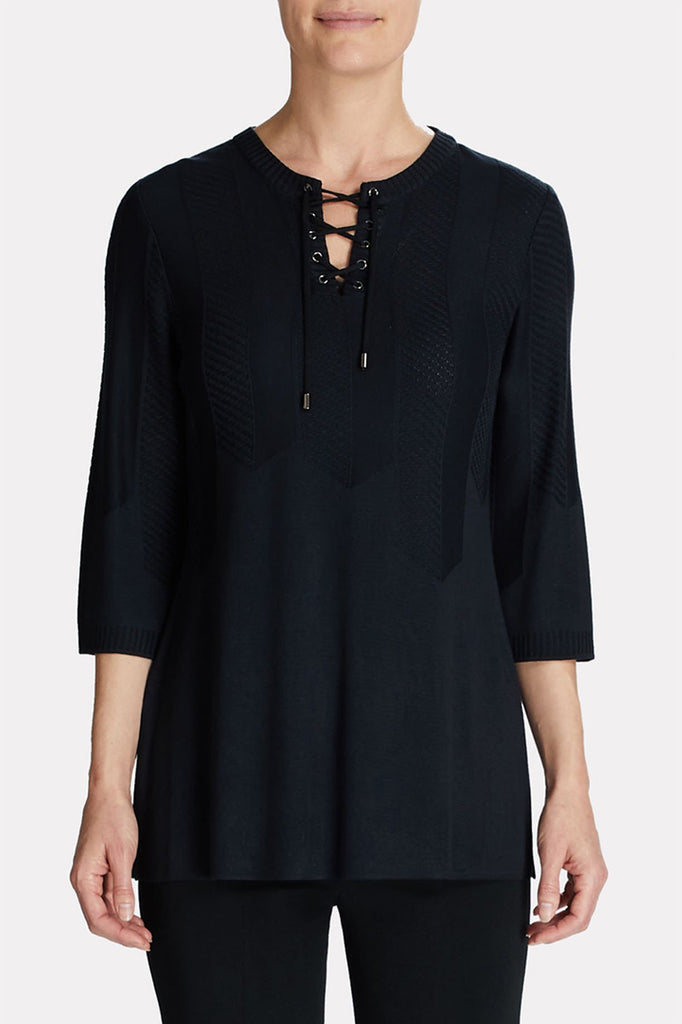 Lace-Up Textured Tunic Color Black