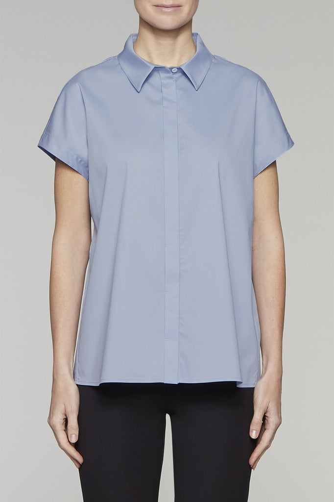 Pleated Back Button-Up Blouse Color Sky