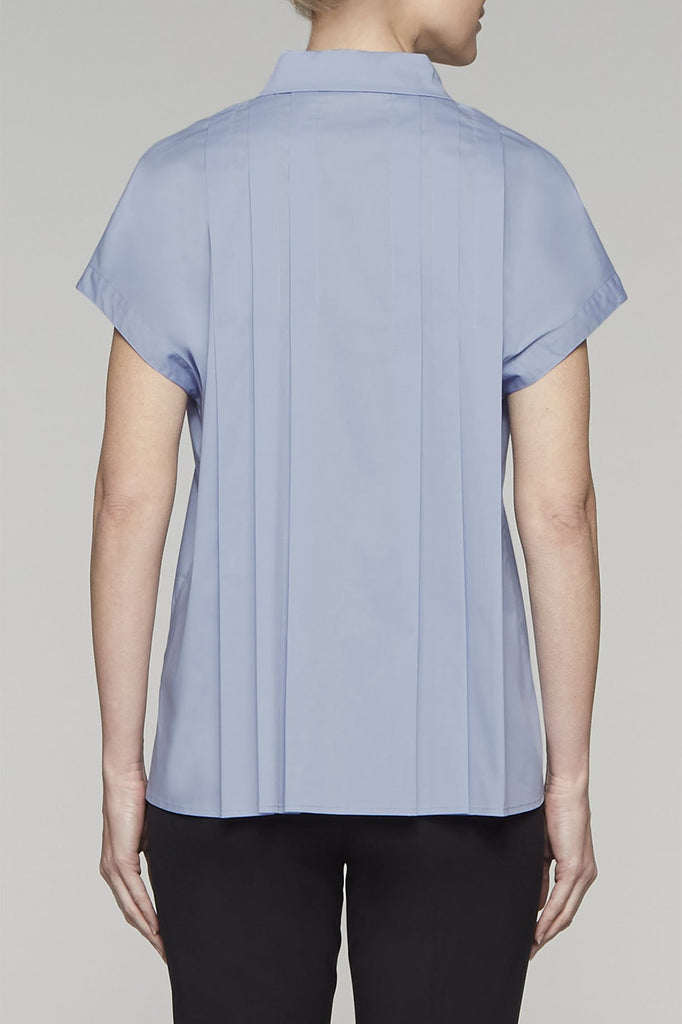 Pleated Back Button-Up Blouse Color Sky