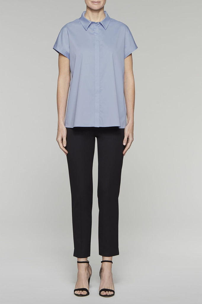 Pleated Back Button-Up Blouse Color Sky