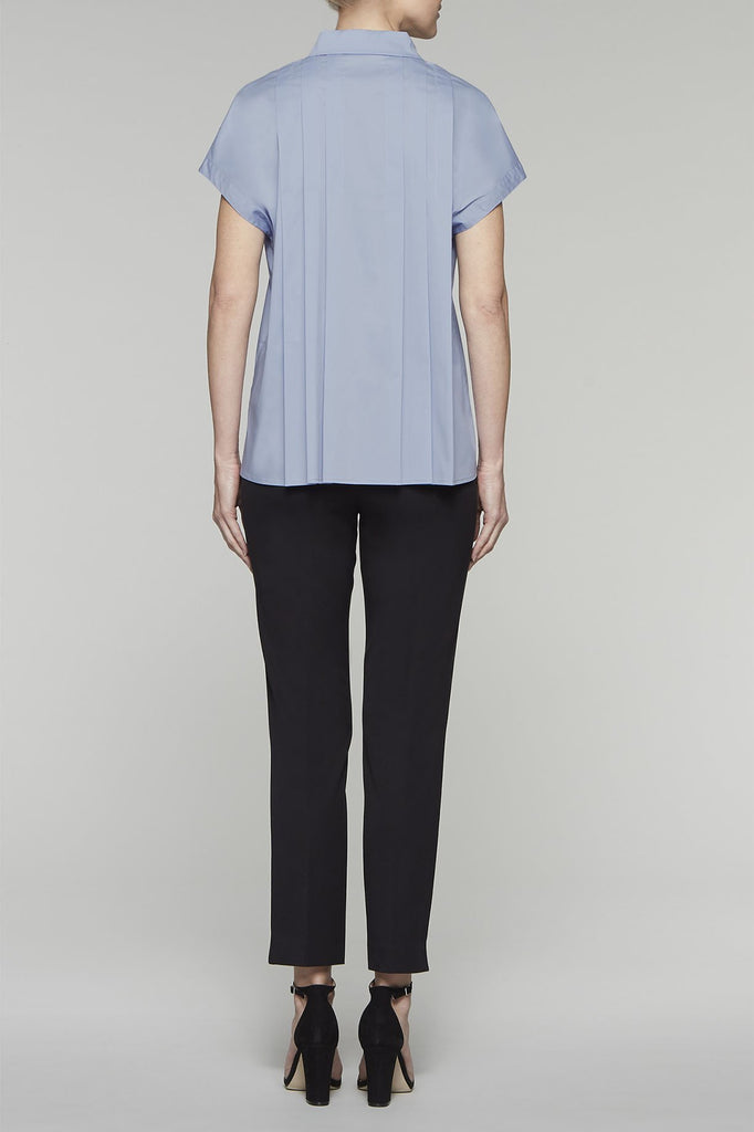 Pleated Back Button-Up Blouse Color Sky