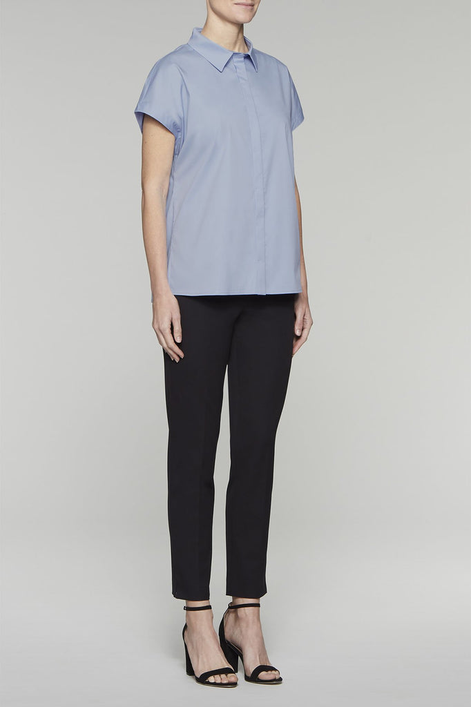 Pleated Back Button-Up Blouse Color Sky