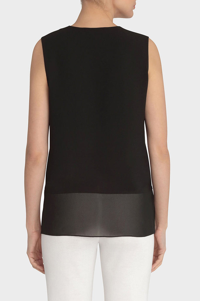 Sheer-Hem V-Neck Tank Color Black