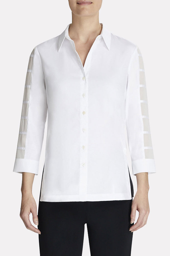 Sheer Sleeve Cotton Blouse Color White