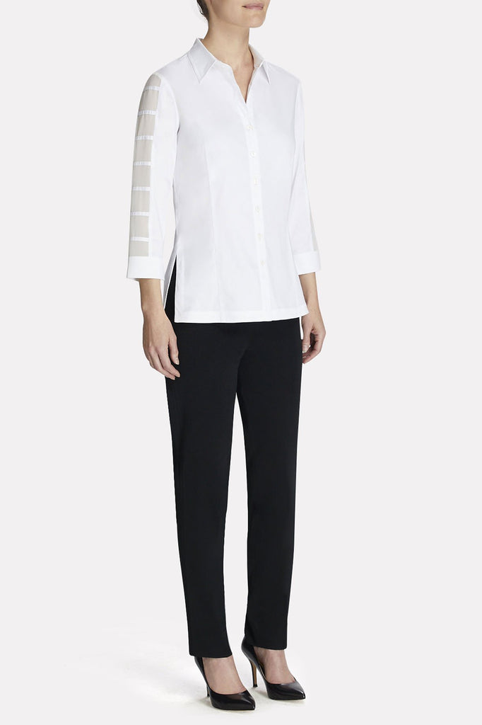 Sheer Sleeve Cotton Blouse Color White