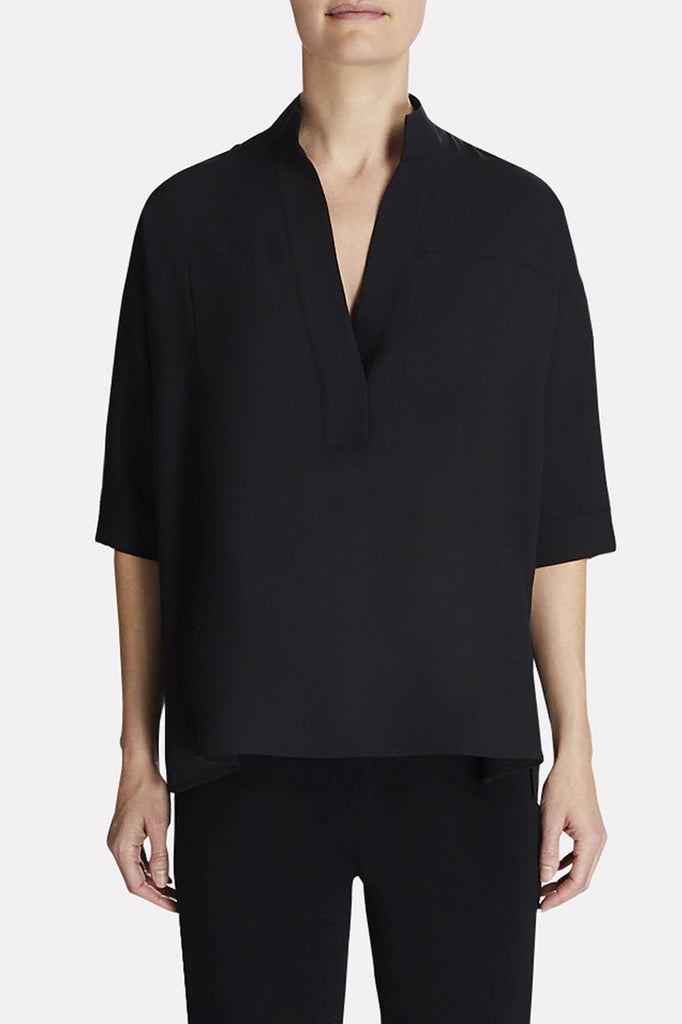 Stand Collar Cotton Blouse Color Black