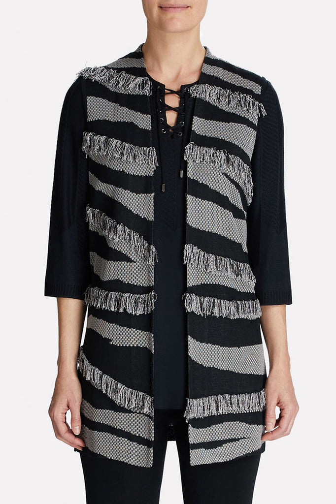 Textured Fringe Vest Color Black/Sterling