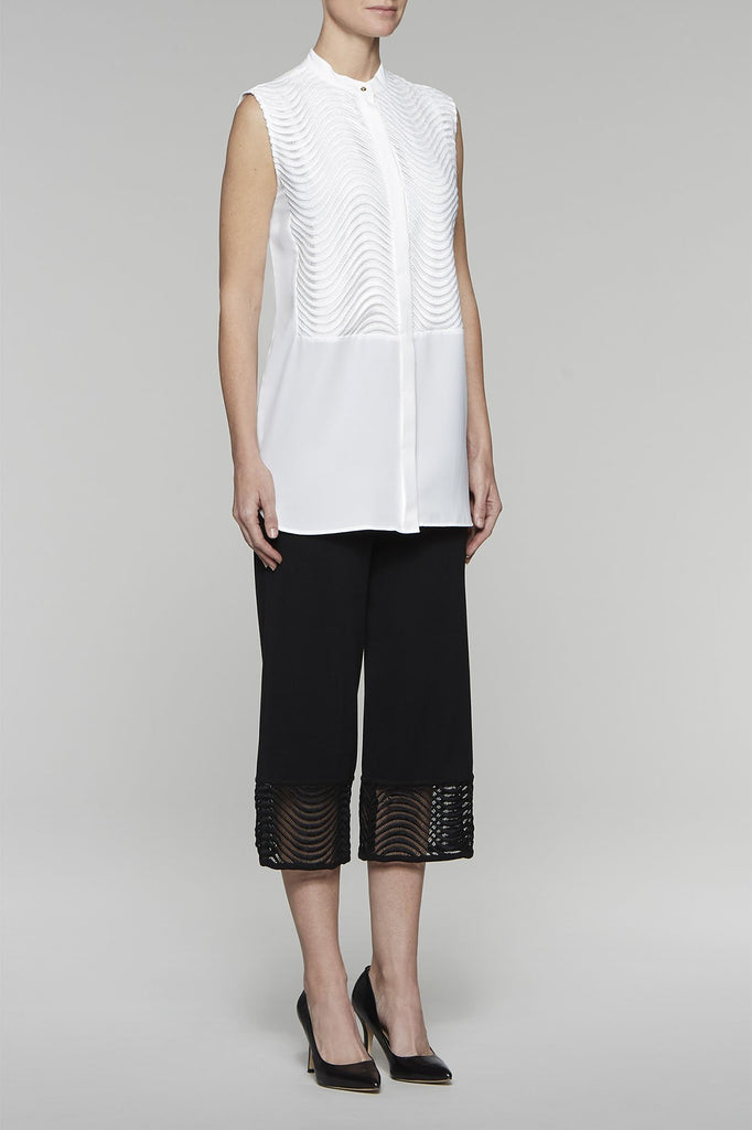 Wave Stitch Sleeveless Tunic Color White